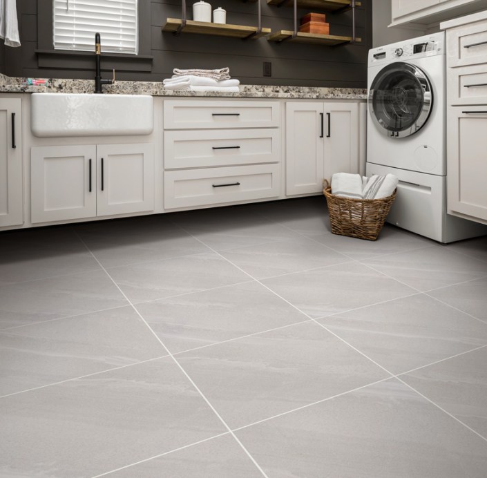 Contemporary tile flooring in laundry room